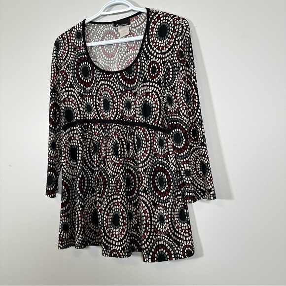 45. Raindance Cream Black Red Grey Print 3/4 Sleeve Size Large - Picture 5 of 13